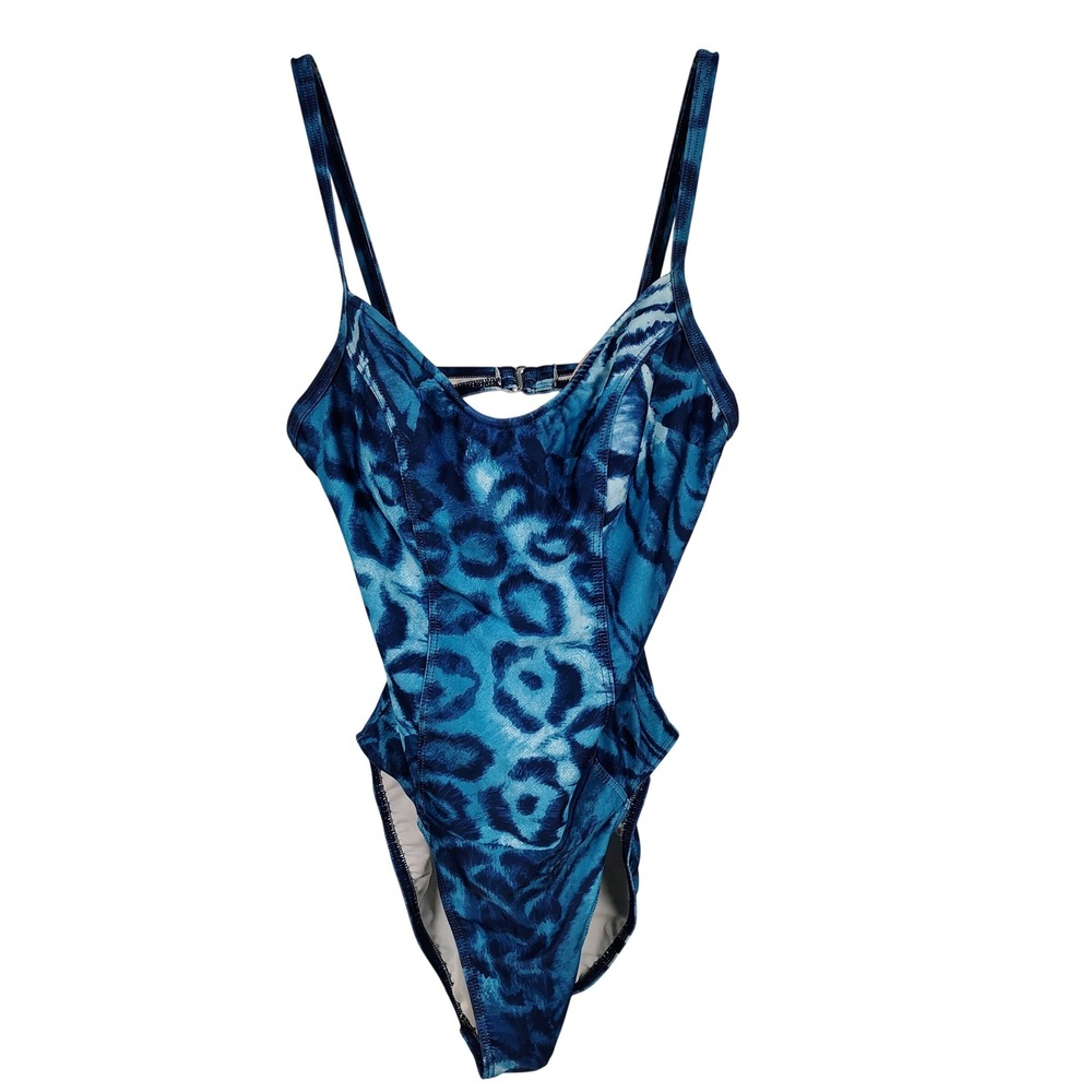 Victoria's Secret Womens SZ 10B One Piece Swimsuit Blue Leopard Animal Print Y2K